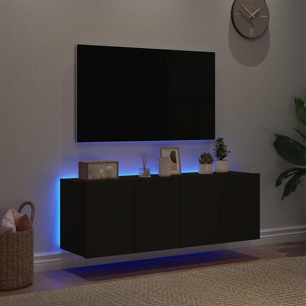 vidaXL N&aacute;stěnn&eacute; TV skř&iacute;ňky s LED osvětlen&iacute;m 2 ks čern&eacute; 60 x 35 x 41 cm