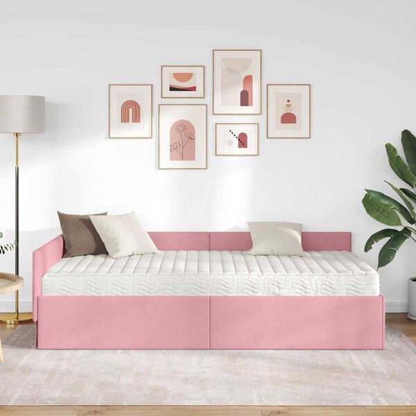 vidaXL Rohov&yacute; r&aacute;m postele s matrac&iacute; Jin&yacute; s čelo 2 pcs &Scaron;ed&aacute; samet