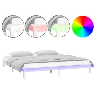 vidaXL Rám postele s LED světlem bílý 160 x 200 cm masivní dřevo