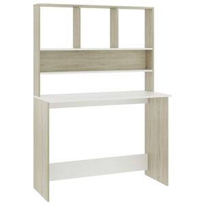 vidaXL Psac&iacute; stůl s policemi b&iacute;l&yacute; dub sonoma 110x45x157 cm dřevotř&iacute;ska