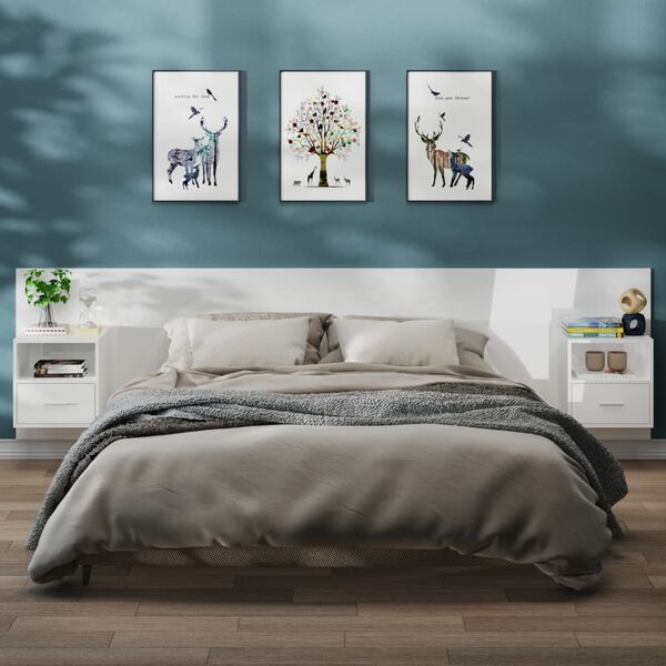 vidaXL N&aacute;stěnn&eacute; nočn&iacute; stolky 2 ks b&iacute;l&eacute; s vysok&yacute;m leskem