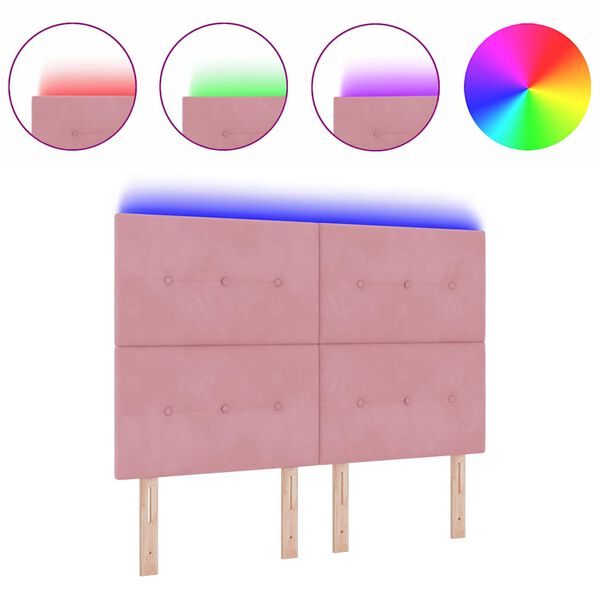 vidaXL Čelo postele s LED p&aacute;sov&yacute;mi světly s čelo Růžov&aacute; 72 cm samet