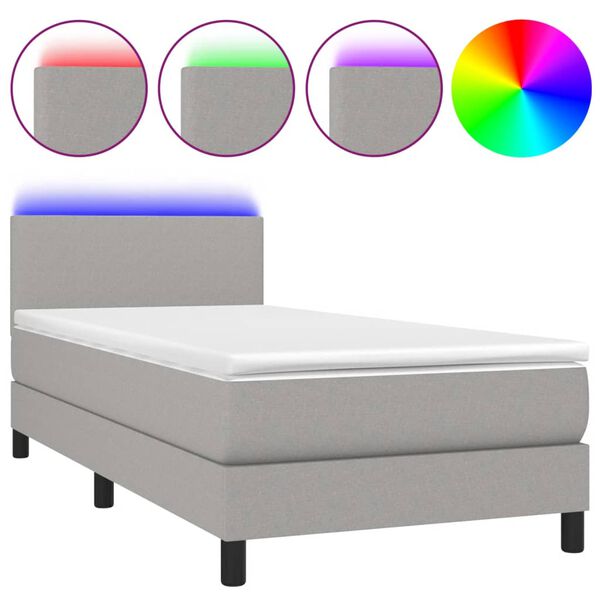 vidaXL Box spring postel s matrac&iacute; a LED světle &scaron;ed&aacute; 90x200 cm textil