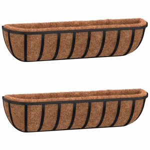 vidaXL N&aacute;stěnn&eacute; žlaby 2 ks s kokosovou vložkou čern&eacute; 61x19x16 cm ocel