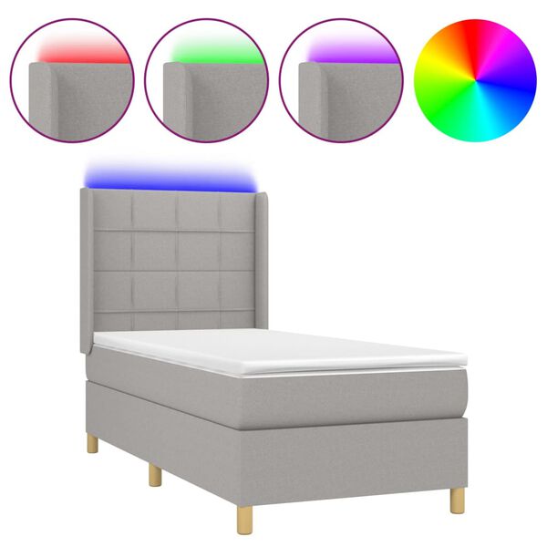 vidaXL Box spring postel s matrac&iacute; a LED světle &scaron;ed&aacute; 90x190 cm textil
