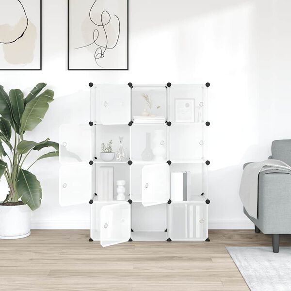 vidaXL &Uacute;ložn&yacute; organiz&eacute;r kostka s 12 kostkami a dv&iacute;řky průhledn&yacute; PP