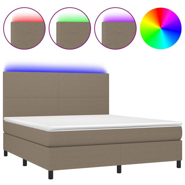 vidaXL Box spring postel s matrac&iacute; a LED taupe 180x200 cm textil