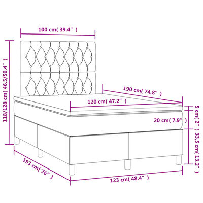 vidaXL Box spring postel s matrací a LED tmavě šedá 120x190 cm textil