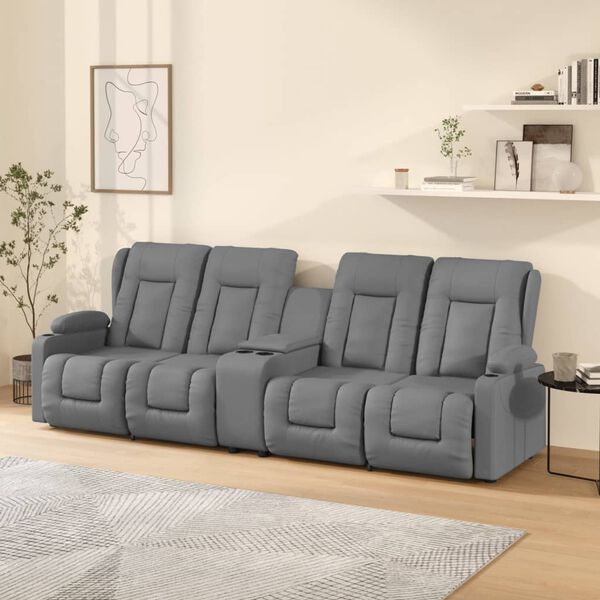 vidaXL 4místné masážní polohovací křeslo s držáky nápojů šedé koženka