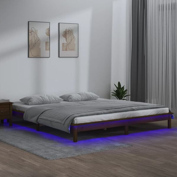vidaXL R&aacute;m postele s LED světlem medově hněd&yacute; 140x190 cm masivn&iacute; dřevo