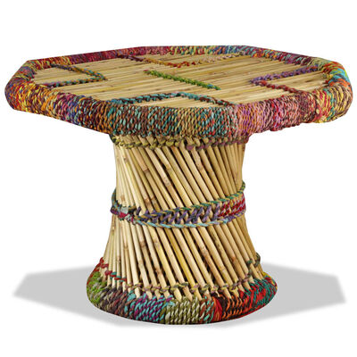 vidaXL Konferenční stolek, bambus s látkou chindi, vícebarevný