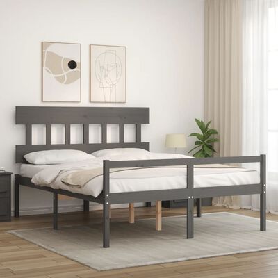 vidaXL Rám postele s čelem šedý King masivní dřevo