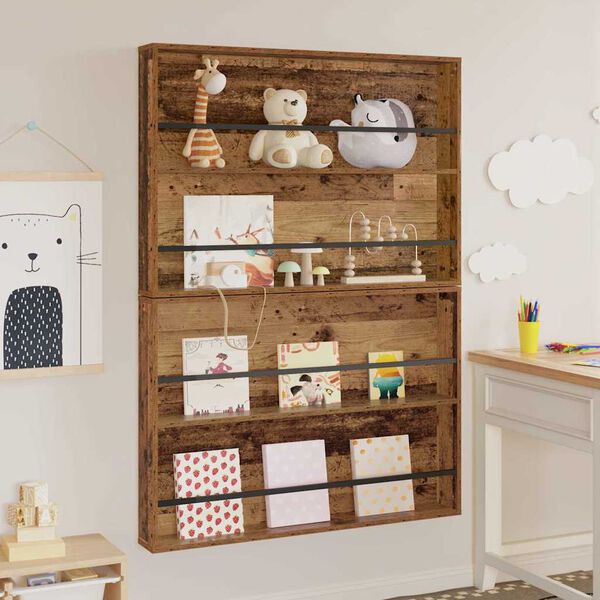 vidaXL Reg&aacute;l na časopisy s polic&iacute; 2 pcs Star&eacute; dřevo 100 x 12 x 70 cm