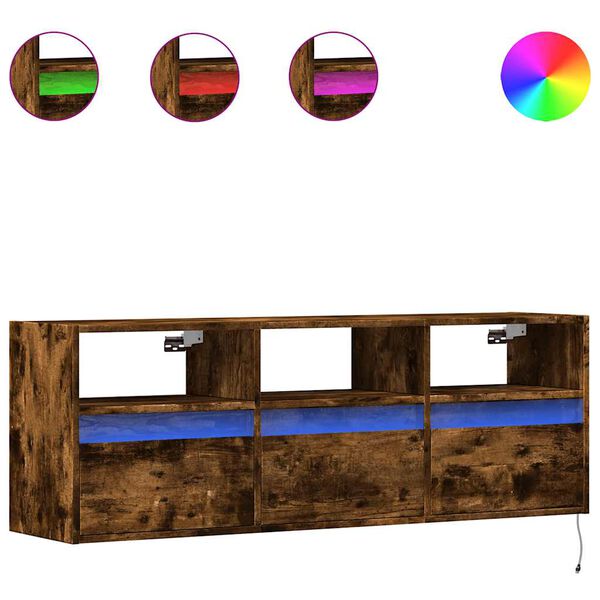vidaXL Nástěnná TV skříňka s LED osvětlením kouřový dub 130x31x45 cm