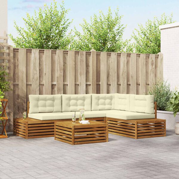 vidaXL Venkovn&iacute; pohovkov&aacute; souprava 5 Kus Přirozen&aacute; a Kr&eacute;mov&aacute;