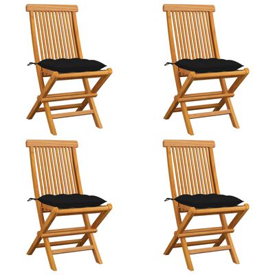 vidaXL Zahradní židle s černými poduškami 4 ks masivní teak
