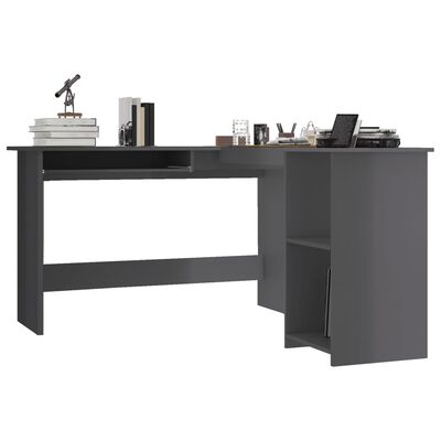 vidaXL Rohový psací stůl šedý vysoký lesk 120x140x75 cm dřevotříska