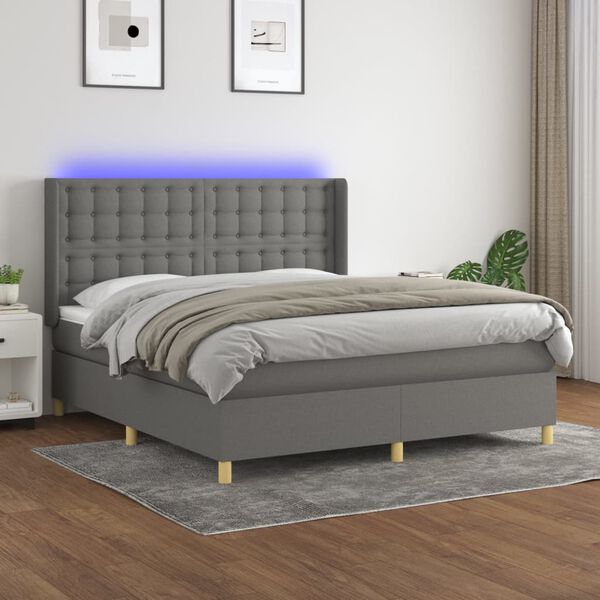 vidaXL Box spring postel s matrac&iacute; a LED tmavě &scaron;ed&aacute; 180x200 cm textil