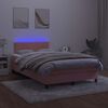 vidaXL Box spring postel s matrac&iacute; a LED růžov&aacute; 120 x 190 cm samet