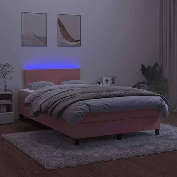 vidaXL Box spring postel s matrac&iacute; a LED růžov&aacute; 120 x 190 cm samet