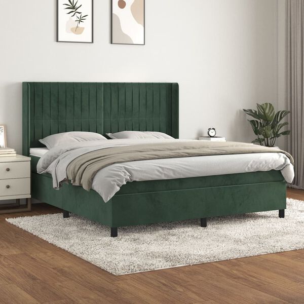 vidaXL Box spring postel s matrac&iacute; tmavě zelen&aacute; 180x200 cm samet