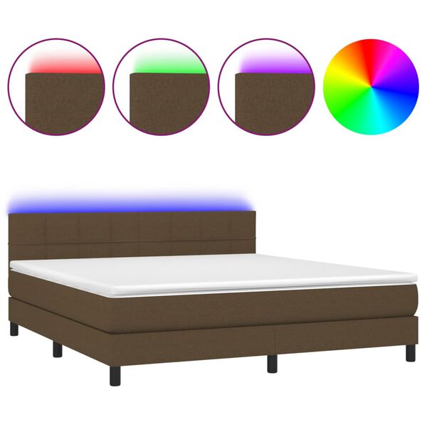 vidaXL Box spring postel s matrac&iacute; a LED tmavě hněd&aacute; 160x200 cm textil