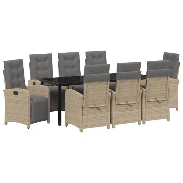 vidaXL Zahradn&iacute; j&iacute;deln&iacute; souprava s pol&scaron;t&aacute;řem 9 pcs B&eacute;žov&aacute; polyratan