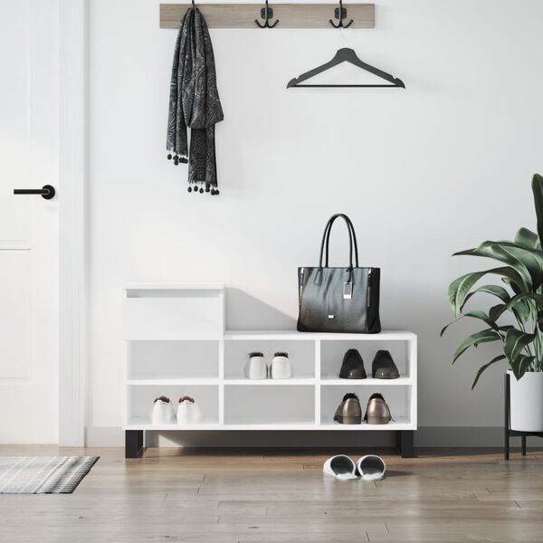 vidaXL Botn&iacute;k b&iacute;l&yacute; s vysok&yacute;m leskem 102x36x60 cm kompozitn&iacute; dřevo