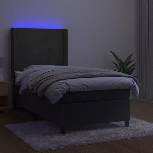 vidaXL Box spring postel s matrac&iacute; a LED tmavě &scaron;ed&aacute; 90x190 cm samet