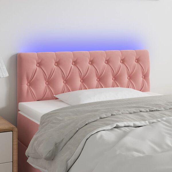 vidaXL Čelo postele s LED růžové 100 x 7 x 78/88 cm samet
