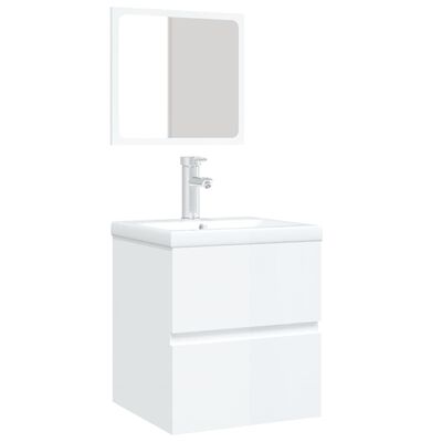 vidaXL Koupelnová skříňka s umyvadlem a zrcadlem bílá s vysokým leskem