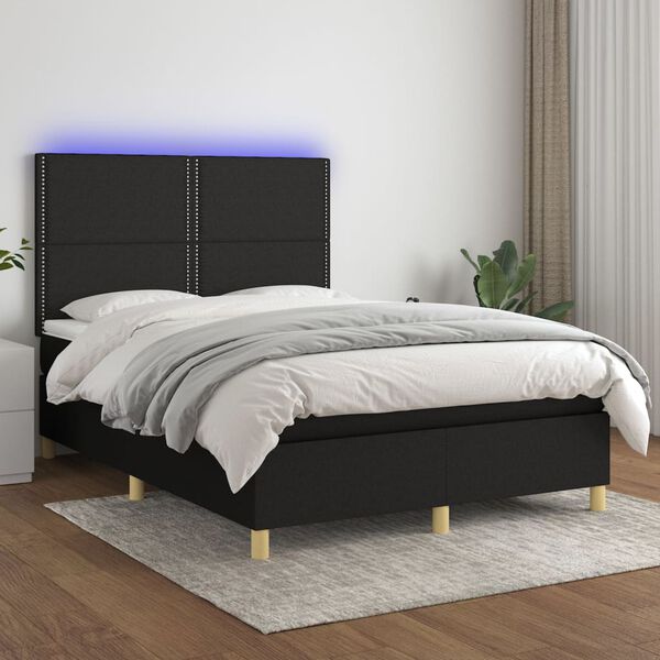 vidaXL Box spring postel s matrac&iacute; a LED čern&aacute; 140x200 cm textil