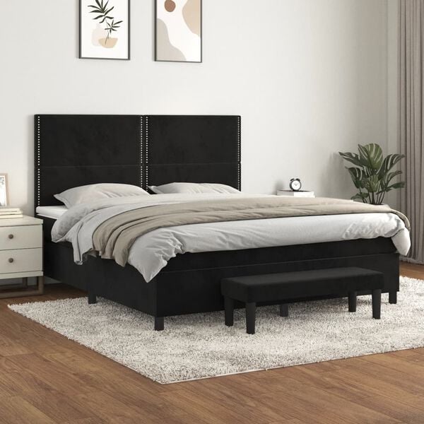 vidaXL Box spring postel s matrac&iacute; čern&aacute; 180x200 cm samet