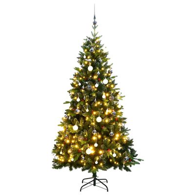 vidaXL Umělý sklápěcí vánoční stromek s 300 LED a koulemi 210 cm
