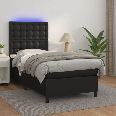 vidaXL Box spring postel s matrací a LED černá 90x200 cm umělá kůže