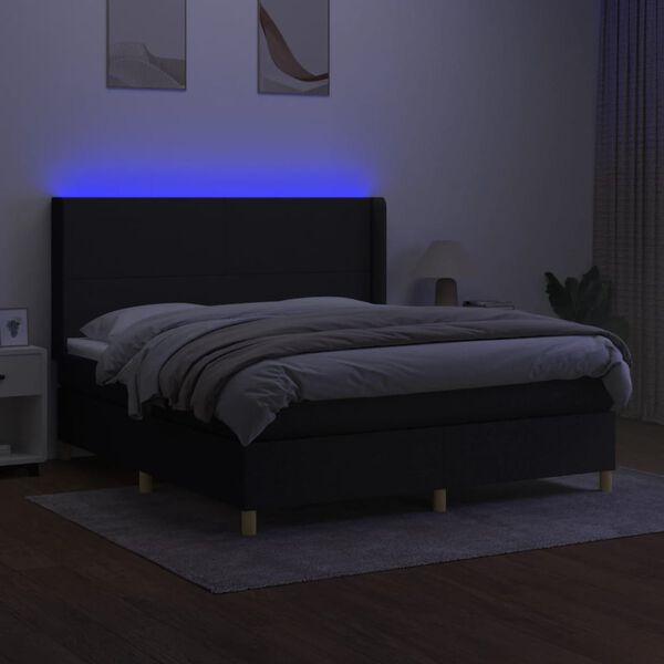 vidaXL Box spring postel s matrac&iacute; a LED čern&aacute; 160x200 cm textil