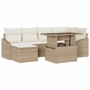 vidaXL Sada zahradn&iacute;ch pohovek s pol&scaron;t&aacute;řem 7 pcs B&eacute;žov&aacute; a kr&eacute;mov&aacute;