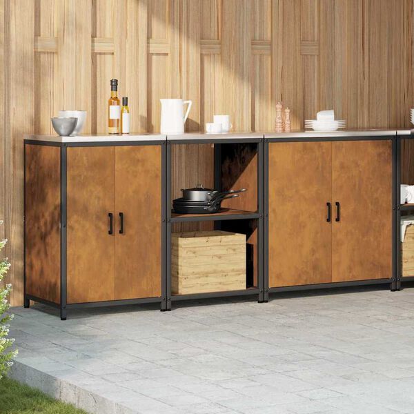 vidaXL Kuchyňská skladovací sada s policí Jiný 3 pcs Rezavá Ocel