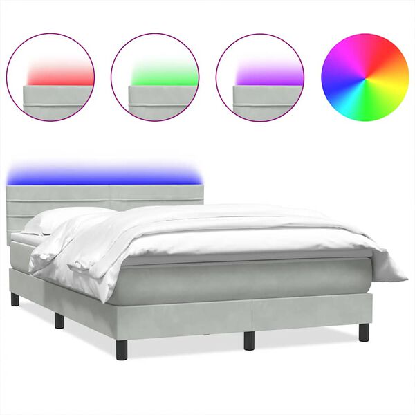 vidaXL Box spring postel s matrac&iacute; a LED světle &scaron;ed&aacute; 160x220 cm samet