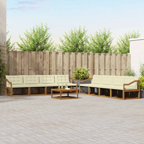 vidaXL Venkovn&iacute; pohovkov&aacute; souprava 9 pcs Přirozen&aacute; a Kr&eacute;mov&aacute;