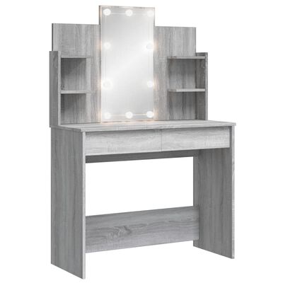 vidaXL Toaletní stolek s LED osvětlením šedý sonoma 96 x 40 x 142 cm