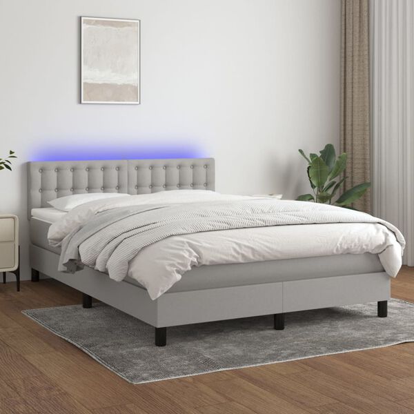 vidaXL Box spring postel s matrac&iacute; a LED světle &scaron;ed&aacute; 140x200 cm textil