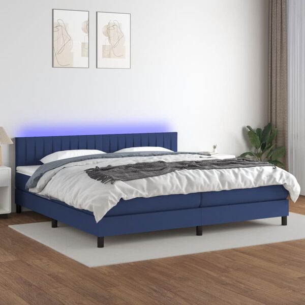 vidaXL Box spring postel s matrac&iacute; a LED modr&aacute; 200x200 cm textil