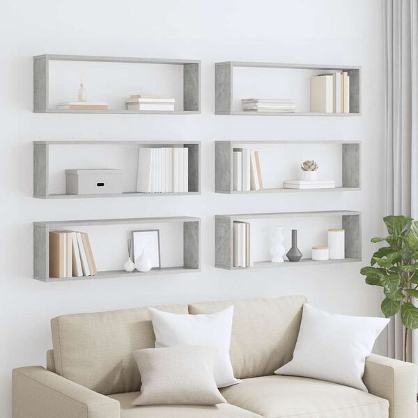 vidaXL N&aacute;stěnn&eacute; obd&eacute;ln&iacute;kov&eacute; police 6 ks &scaron;ed&eacute; 80x15x26,5 cm dřevotř&iacute;ska