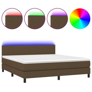 vidaXL Box spring postel s matrac&iacute; a LED tmavě hněd&aacute; 180x200 cm textil