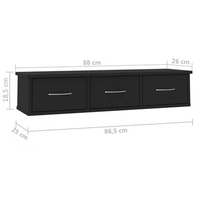 vidaXL Nástěnná police se zásuvkami černá 88x26x18,5 cm dřevotříska