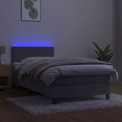 vidaXL Box spring postel s matrací a LED světle šedá 100x200 cm samet