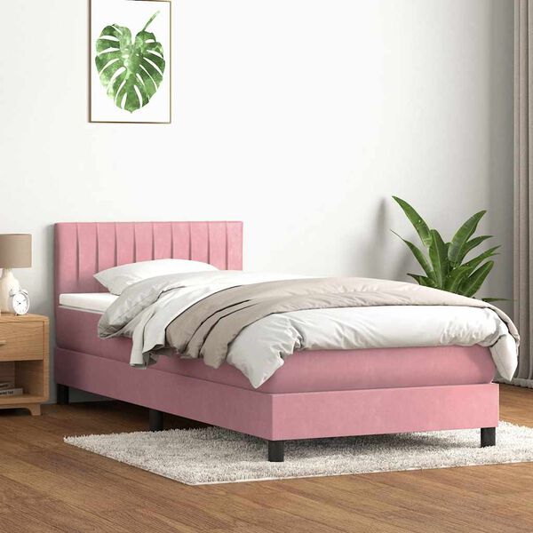 vidaXL Box spring postel s matrac&iacute; růžov&aacute; 100x210 cm samet