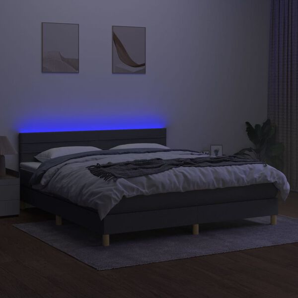 vidaXL Box spring postel s matrac&iacute; a LED tmavě &scaron;ed&aacute; 160x200 cm textil