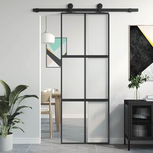 vidaXL Posuvn&eacute; dveře čern&eacute; 76 x 205 cm tvrzen&eacute; sklo a hlin&iacute;k